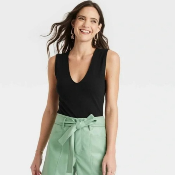 a new day Tops - A New Day Black Sleeveless V-Neck Bodysuit XS